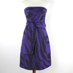 See By Chloe Strapless Purple Black Zebra Print Sash Tie Mini Dress 44 US 8 NWT